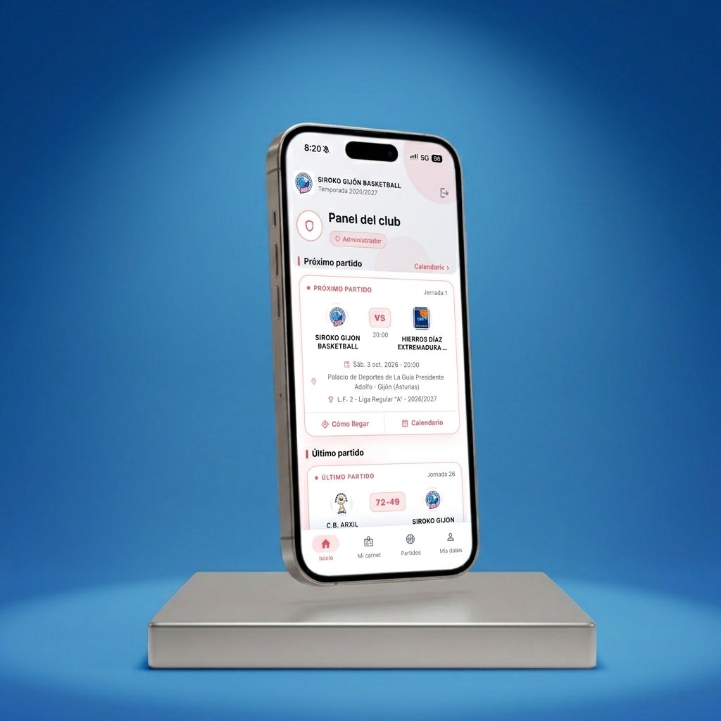 Especialistas en Aplicaciones Móviles para Clubs Deportivos- APP Gijon Basket - panel del club